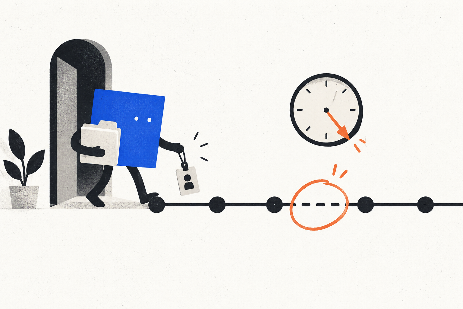 Conceptual illustration: a replacement agent returns to work but loses its role at a missing recurring check.